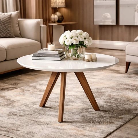 Mesa de Centro Sala Dubai Decorativa Pes Madeira Branco:Branco
