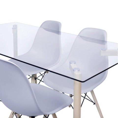 Conjunto de Sala de Jantar Mesa com Tampo de Vidro com 4 Cadeiras Eames