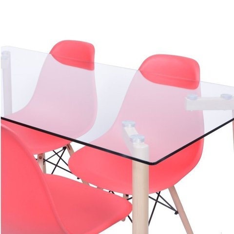 Conjunto de Sala de Jantar Mesa com Tampo de Vidro com 4 Cadeiras Eames 