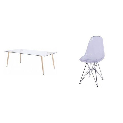 Conjunto de Sala de Jantar Mesa com Tampo de Vidro com 4 Cadeiras com Base Cromada 