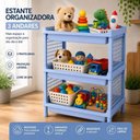 Ver imagem 7 de Kit 2 Estante Azul 3 Andares Multiuso Rack Infantil Organizador Brinquedos Prateleiras Modular Frute