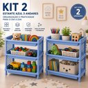 Ver imagem 2 de Kit 2 Estante Azul 3 Andares Multiuso Rack Infantil Organizador Brinquedos Prateleiras Modular Frute
