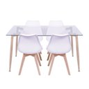 Ver imagem 1 de Conjunto de Sala de Jantar Mesa com Tampo de Vidro com 4 Cadeiras com Base de Madeira Branco
