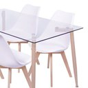 Ver imagem 2 de Conjunto de Sala de Jantar Mesa com Tampo de Vidro com 4 Cadeiras com Base de Madeira Branco