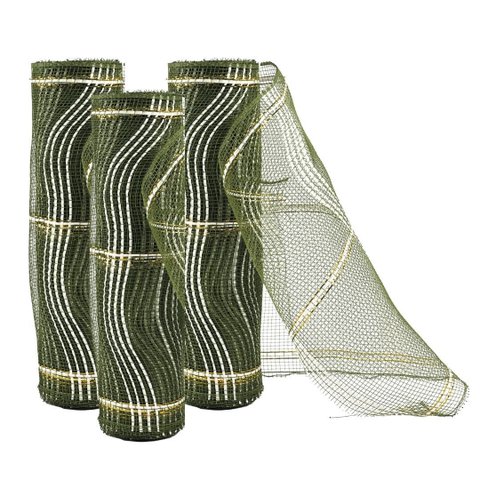 Kit 3 Telas Decorativa Fita Natal Malha Tule Verde Fio Branco 26cm x 5 Metros – Magizi
