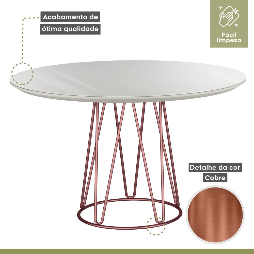 Mesa de Jantar 110cm Tampo MDF Laqueado/Vidro Dubai Mais Decor - 4