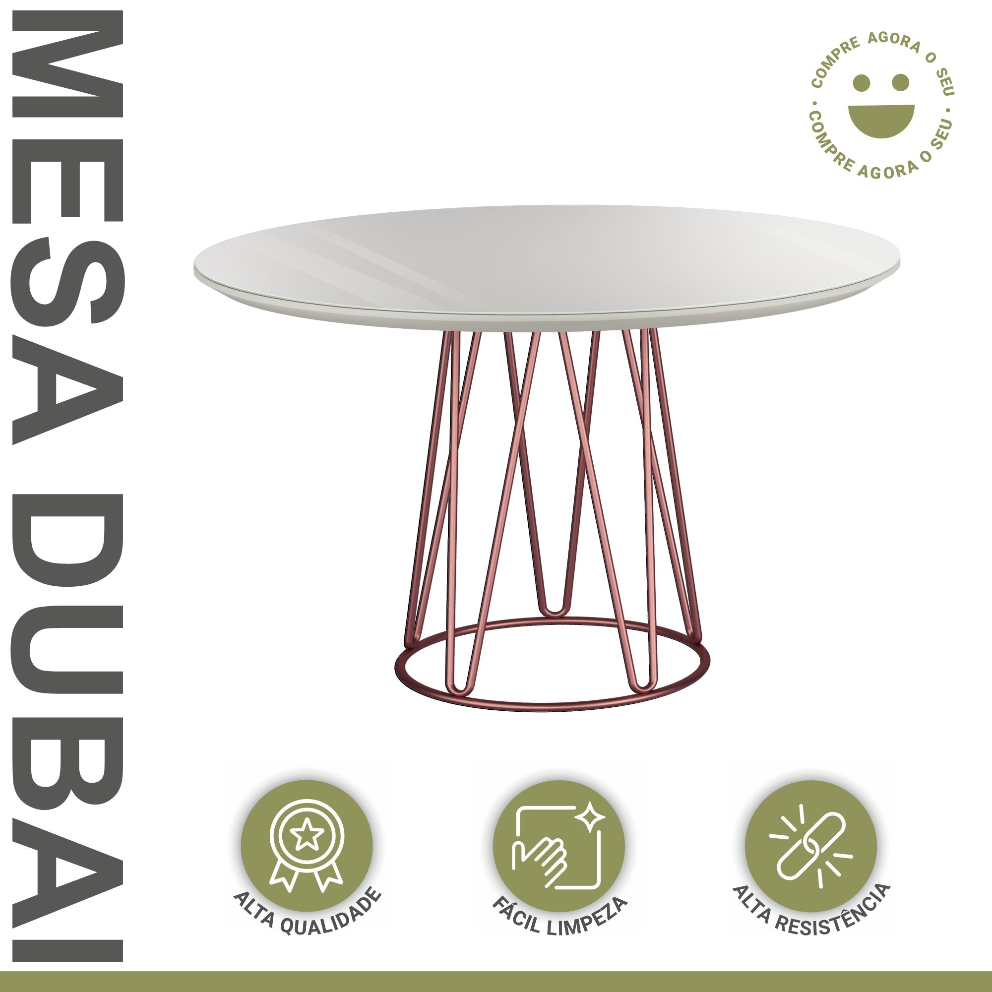 Mesa de Jantar 110cm Tampo MDF Laqueado/Vidro Dubai Mais Decor - 2