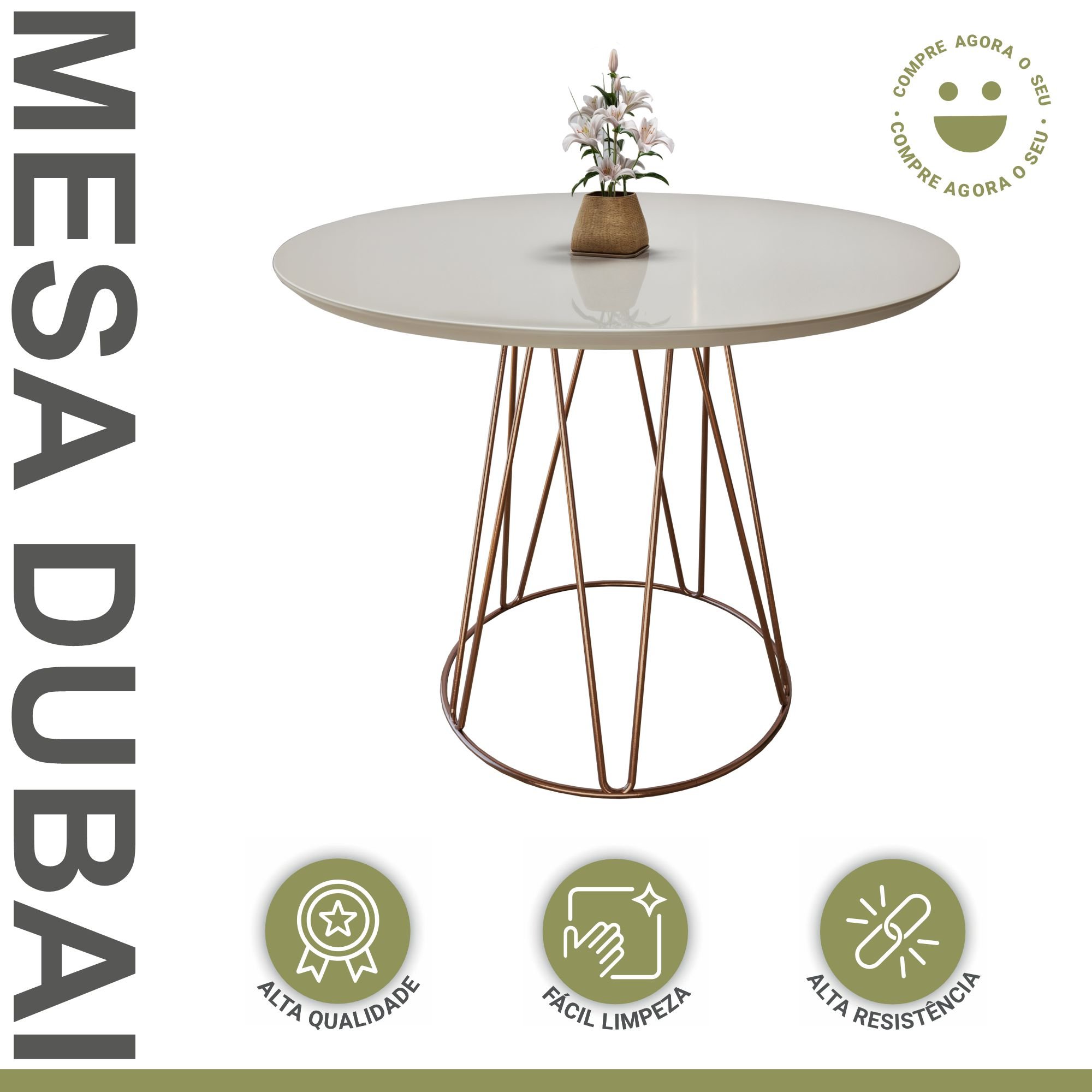 Mesa de Jantar 110cm Tampo MDF Laqueado/Vidro Dubai Mais Decor - 2