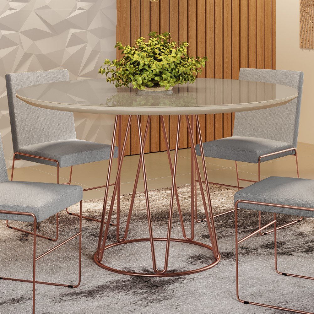 Mesa de Jantar 110cm Tampo MDF Laqueado/Vidro Dubai Mais Decor - 1