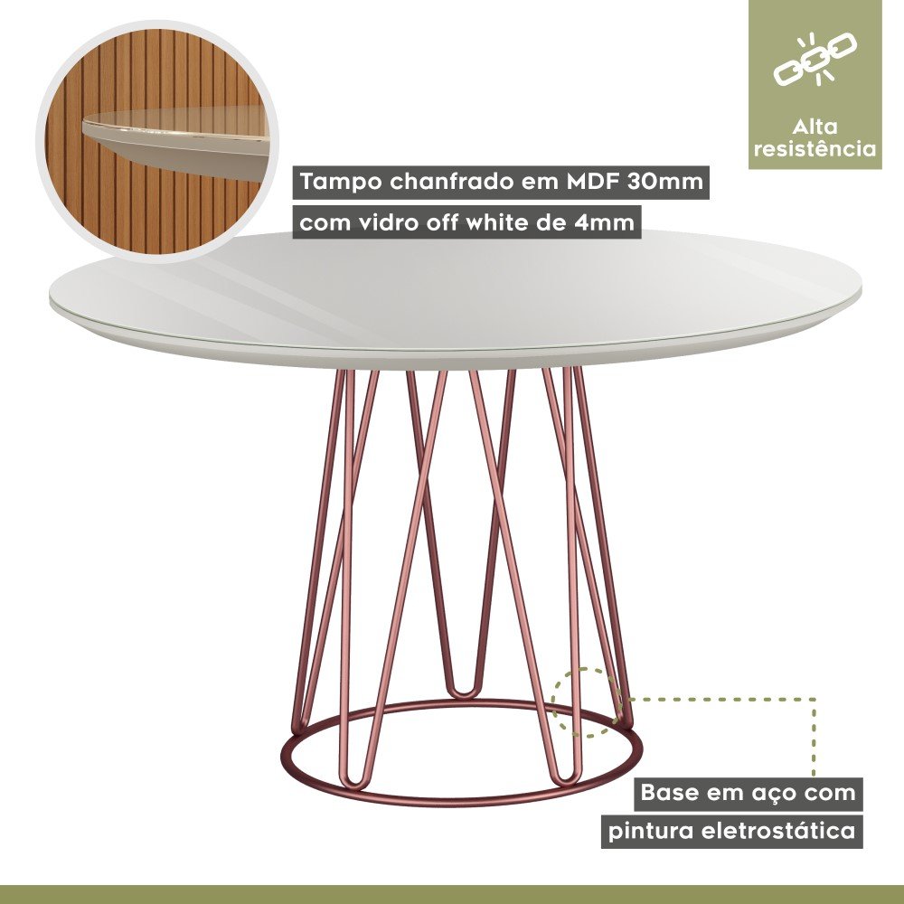 Mesa de Jantar 110cm Tampo MDF Laqueado/Vidro Dubai Mais Decor - 3