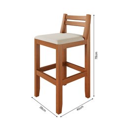 Kit 3 Banquetas em Madeira Maciça Ibiza Ilha 78 Cm - Malbec Assento Off White - 4