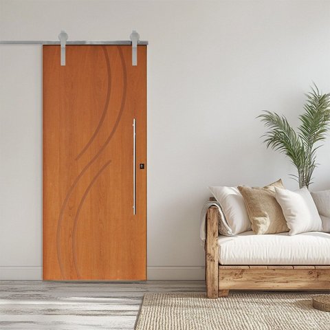 Porta Correr 9 Trilho Soft Aparente Puxador Tubo 60cm 110cm x 210cm Concept Rodam Abertura Esquerda Branco