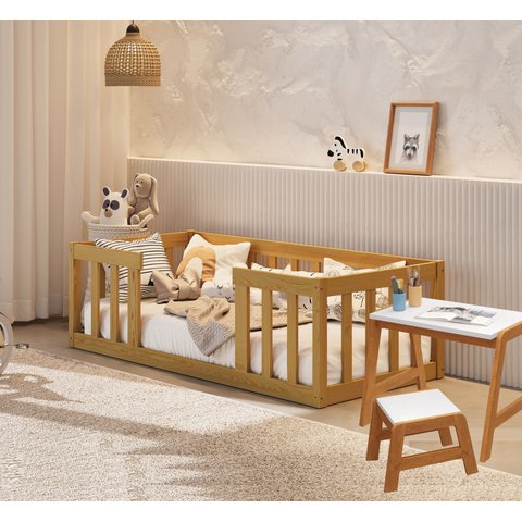 Kit Cama Montessori Infantil com Colchão e Mesinha com Banco de Estudo