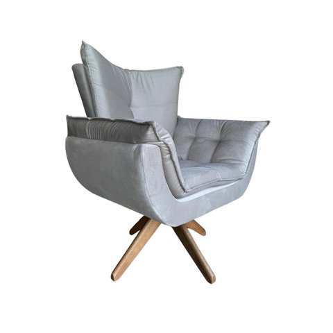 Poltrona Potter Giratória Estofada Madeira Maciça Anatômica:cinza Claro