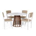 Ver imagem 1 de Mesa de Jantar Redonda Gabi Bran/nor com 4 Cadeiras Estofadas Ella Branco/bege