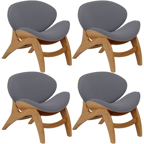 Kit 4 Poltronas Decorativa Orgânica Sala Living Kadosh L02 Suede Cinza - Lyam Decor