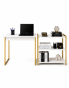 Ver imagem 2 de Kit Mesa Home Office 90 cm com Aparador 3 Prateleiras Júlia:Branco Dourado