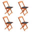 Ver imagem 2 de Conjunto de Mesa Dobravel de Madeira 70x70 com 4 Cadeiras Natural Estofado Preto