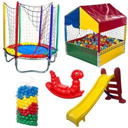Kit Pula Pula 1,40m + Piscina de Bolinhas 1,00m + 500 Bolinhas + Escorregador Médio + Gangorra 1 L - 1