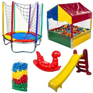 Kit Pula Pula 1,40m + Piscina de Bolinhas 1,00m + 500 Bolinhas + Escorregador Médio + Gangorra 1 L