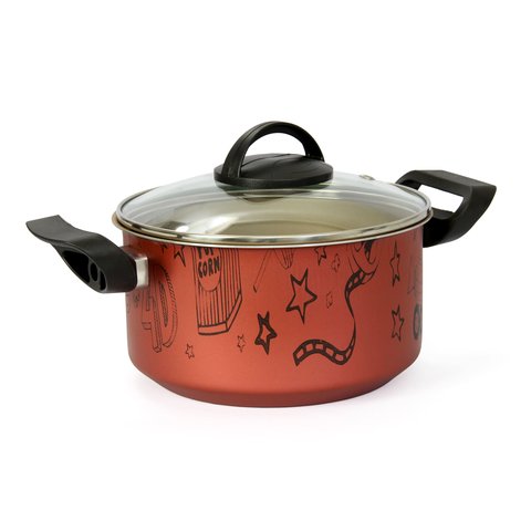 Caçarola Antiaderente 18 Cm com Tampa de Vidro - Modelos Exclusivos com Detalhes Dourados por Dentro