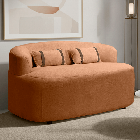 Banco Orgânico 2 Lugares Sofá Roma Sala Almofadas 140cm Bouclé:terracota