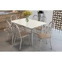 Ver imagem 1 de Conjunto: Mesa de Cozinha Elba Tampo Madeirado C/ Vidro 120cm e 6 Cadeiras Holanda Cromada/off White