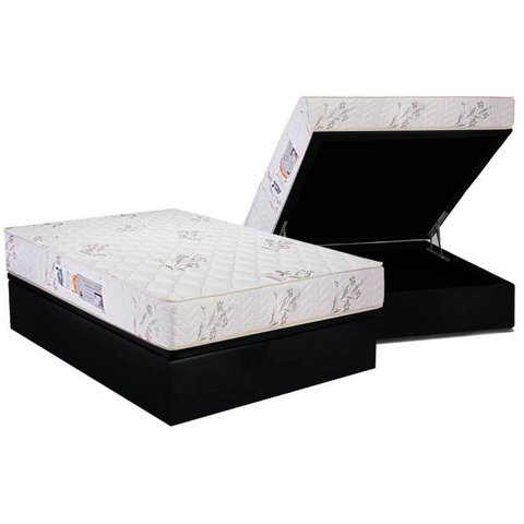 Cama Box Baú Casal: Colchão Espuma D33 Luckspuma Supreme Floral + Base CRC Suede Black(138x188)