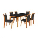Ver imagem 1 de Mesa Jantar Luxo Jade 160x90cm Preto com 6 Cadeiras Estofadas Veludo Preto Base Madeira Maciça Mel