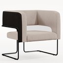 Ver imagem 3 de Kit 02 Poltronas Scarlett D02 Base Aço Preto Corano Preto C-05 Linho Bege C-107 - Lyam Decor