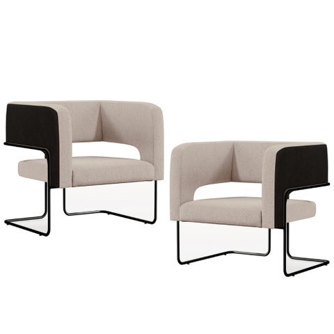 Kit 02 Poltronas Scarlett D02 Base Aço Preto Corano Preto C-05 Linho Bege C-107 - Lyam Decor