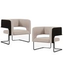 Ver imagem 1 de Kit 02 Poltronas Scarlett D02 Base Aço Preto Corano Preto C-05 Linho Bege C-107 - Lyam Decor