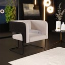 Ver imagem 2 de Kit 02 Poltronas Scarlett D02 Base Aço Preto Corano Preto C-05 Linho Bege C-107 - Lyam Decor