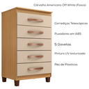 Ver imagem 3 de Comoda 5 Gavetas 57 Cm Moden 2259 Carvalho Am Off White Incp