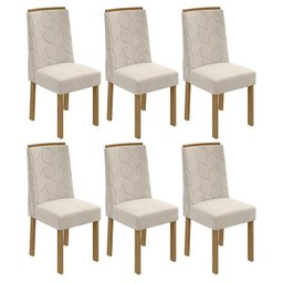 Conjunto 6 Cadeiras Astrid Amêndoa/Linho Bege - Móveis Lopas - 1