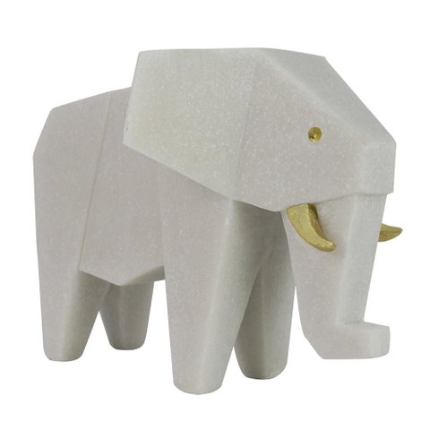 Escultura Decorativa Elefante em Mármore Branco 23cm Ss0274 Btc