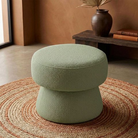 Puff Decorativo Redondo Liz Sala de Estar Bouclé Verde Claro - Nexta Casa