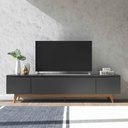 Ver imagem 1 de Rack para TV até 75 Polegadas MDF 219,5cm Pés em Madeira Maciça Flynt Preto Touch/Natural