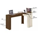 Ver imagem 5 de Escrivaninha Mesa Escritório Penteadeira em L Porta Objetos Jade 135,5cm Freijó e Off White Marrom