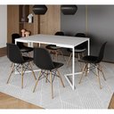 Ver imagem 1 de Mesa Jantar Industrial Retangular Branca 137X90Cm Base V Ferro Branco C/6 Cadeiras Preta Mad Branco