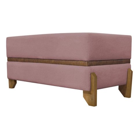 Puff Recamier Kodama para Cama Queen 150cm Pé Castanho Rosê Bouclé