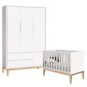 Ver imagem 1 de Berço Americano e Guarda Roupa Classic 3 Portas Branco com Pés Madeira Natural ? Reller