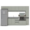 Ver imagem 2 de Cozinha Koya 6 Peças 316,8x214cm Armários Aéreos Paneleiro Balcões com Rodapé Verde 250038