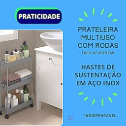 Prateleira Multiuso 3 Andares Estante Rodinhas Facil Montar Cor:cinza - 6