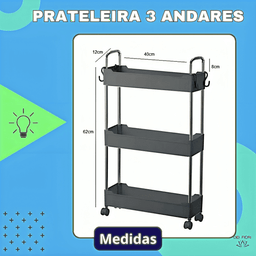 Prateleira Multiuso 3 Andares Estante Rodinhas Facil Montar Cor:cinza - 4