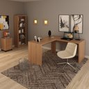 Ver imagem 1 de Conjunto 3 Peças com 1 Mesa em L 1 Estante 1 Gaveteiro Espresso Móveis Marrom