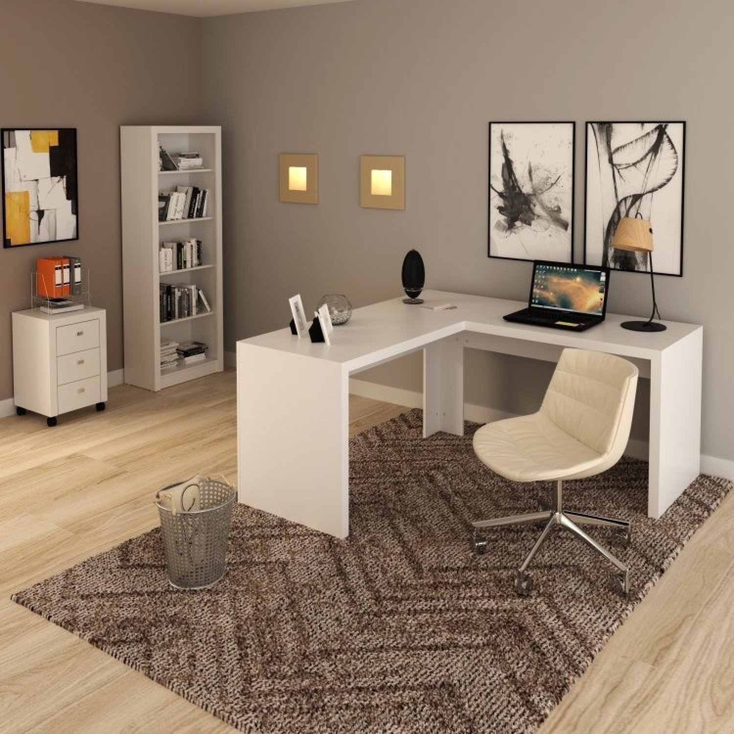 Conjunto Home Office 3 Peças com 1 Mesa em L 1 Estante 1 Gaveteiro Espresso Móveis - 1