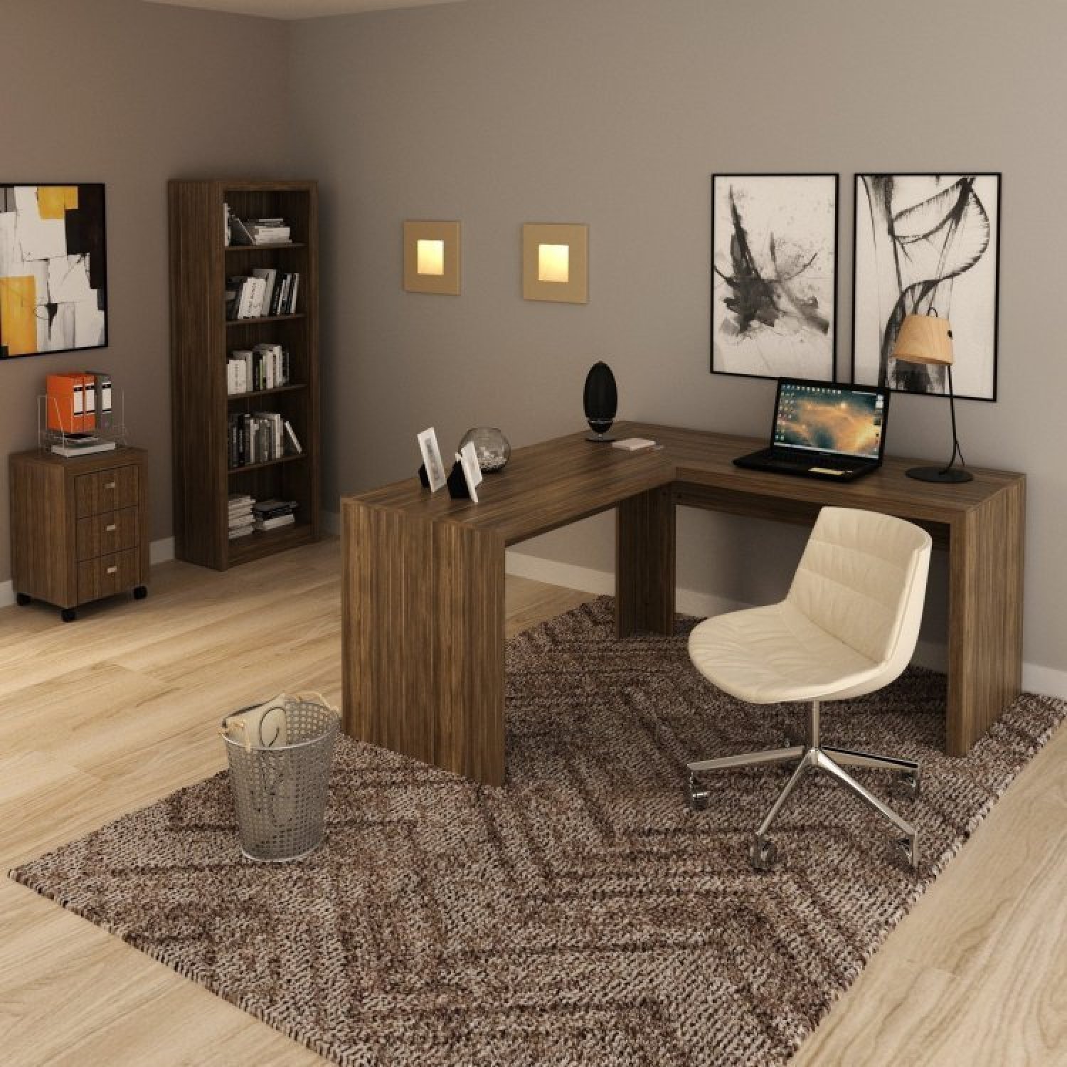 Conjunto Home Office 3 Peças com 1 Mesa em L 1 Estante 1 Gaveteiro Espresso Móveis - 1