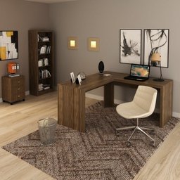 Kit 3 Peças com 1 Mesa em L 1 Estante 1 Gaveteiro Espresso Móveis - 1
