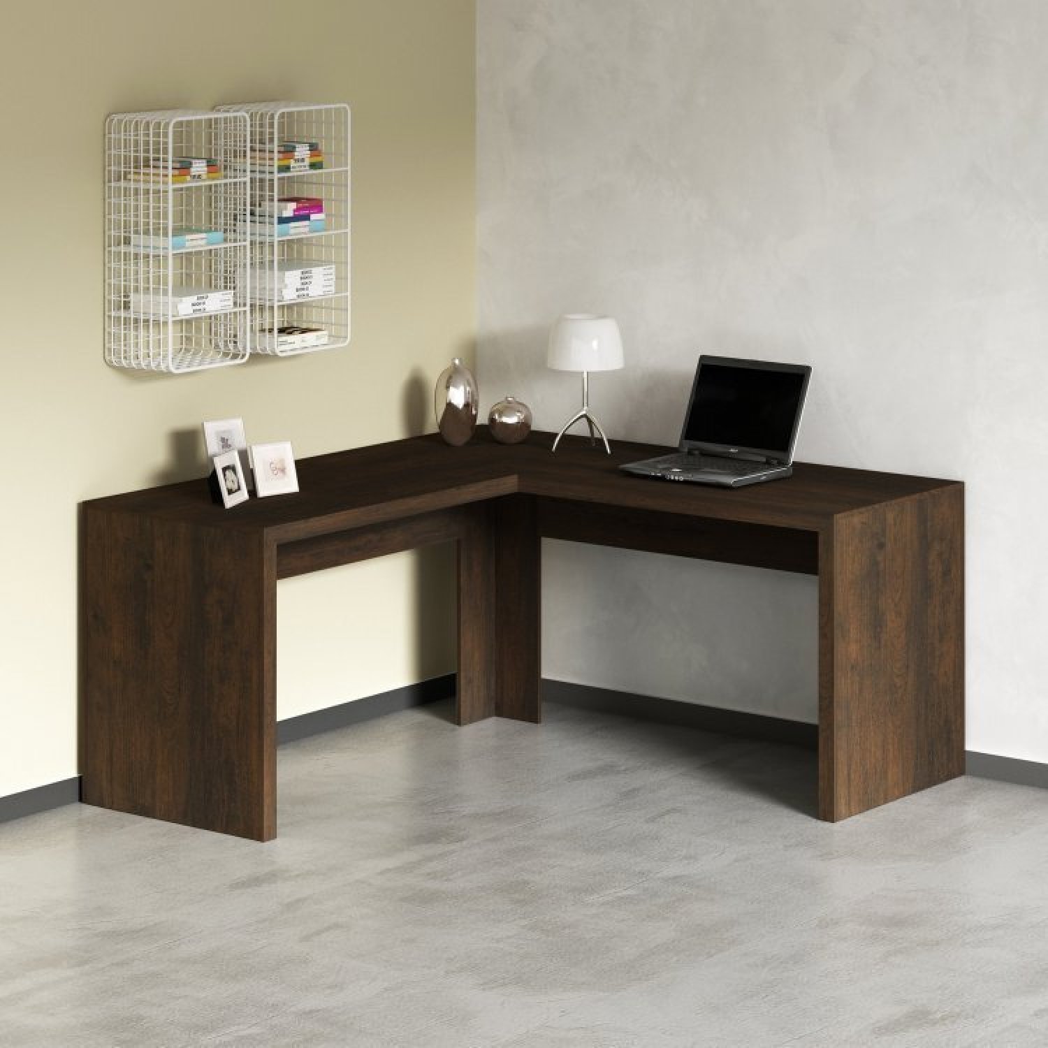 Conjunto Home Office 3 Peças com 1 Mesa em L 1 Estante 1 Gaveteiro Espresso Móveis - 7